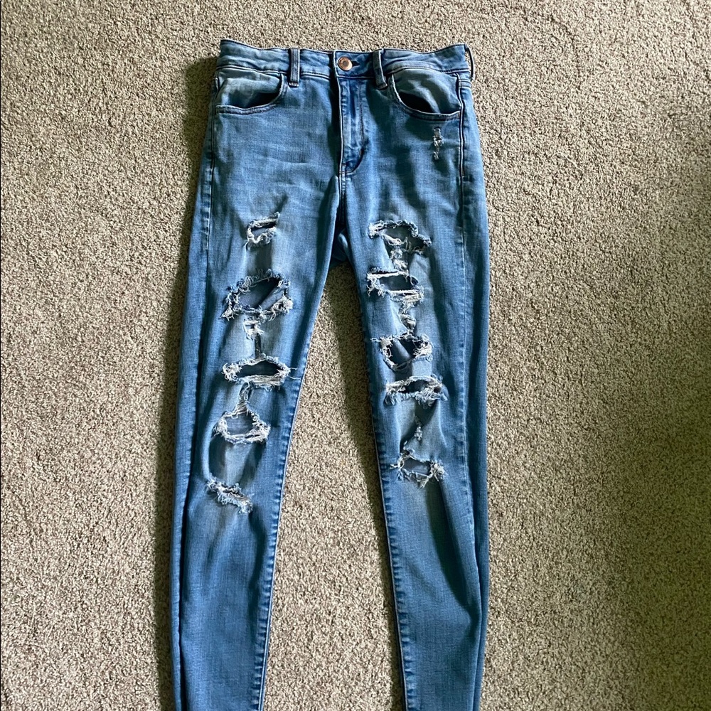 American Eagle Super Stretch High Waisted Ripped Skinny Jeans